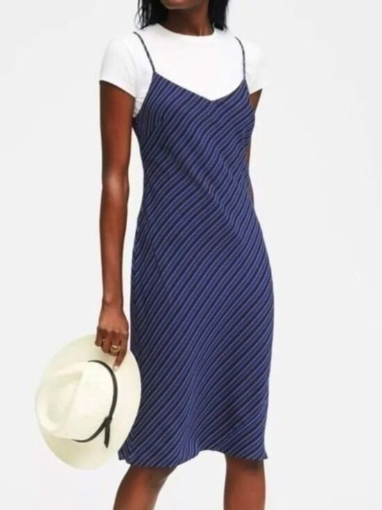 Banana Republic Dresses & Skirts - New Banana Republic 100% Silk Striped Bias Cut Slip Dress Blue 0, XS $190